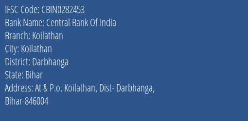 Central Bank Of India Koilathan Branch IFSC Code