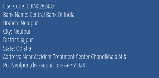 Central Bank Of India Neulpur Branch, Branch Code 282483 & IFSC Code CBIN0282483