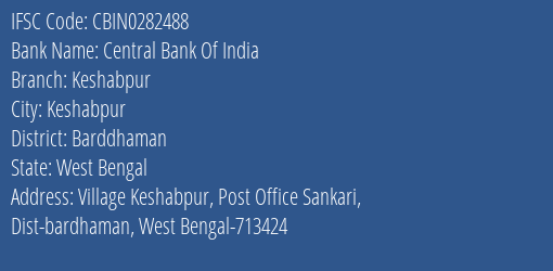 Central Bank Of India Keshabpur Branch IFSC Code
