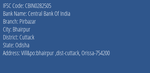 Central Bank Of India Pirbazar Branch IFSC Code