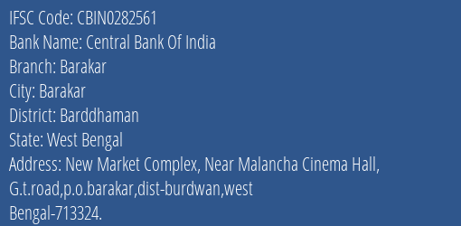 Central Bank Of India Barakar Branch IFSC Code