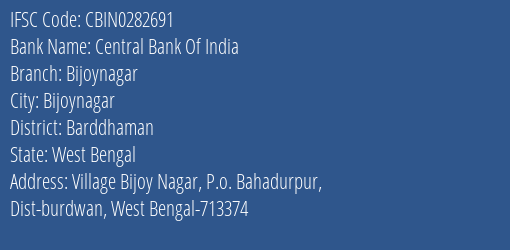 Central Bank Of India Bijoynagar Branch, Branch Code 282691 & IFSC Code CBIN0282691