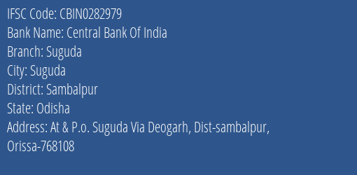 Central Bank Of India Suguda Branch IFSC Code