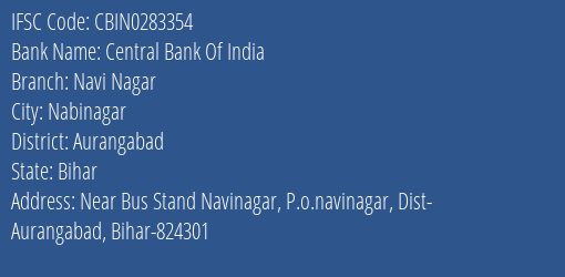 Central Bank Of India Navi Nagar Branch, Branch Code 283354 & IFSC Code CBIN0283354