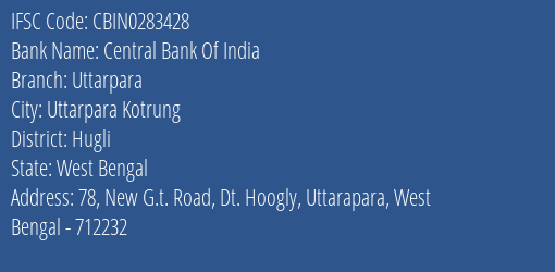 Central Bank Of India Uttarpara Branch IFSC Code