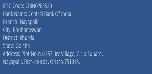 Central Bank Of India Nayapalli Branch IFSC Code