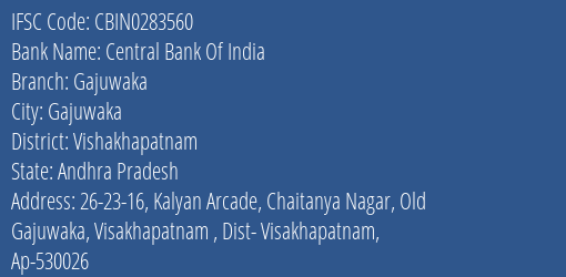 Central Bank Of India Gajuwaka Branch IFSC Code