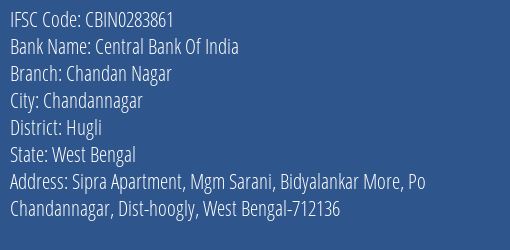 Central Bank Of India Chandan Nagar Branch, Branch Code 283861 & IFSC Code CBIN0283861