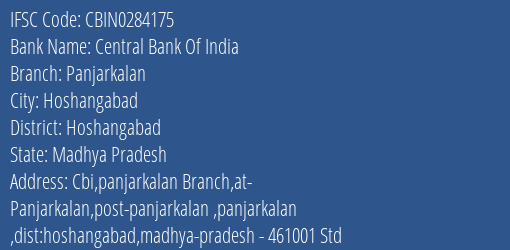 Central Bank Of India Panjarkalan Branch Hoshangabad IFSC Code CBIN0284175