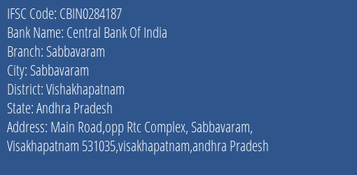 Central Bank Of India Sabbavaram Branch IFSC Code