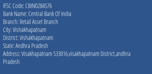Central Bank Of India Retail Asset Branch Branch IFSC Code