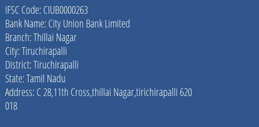 City Union Bank Limited Thillai Nagar Branch IFSC Code