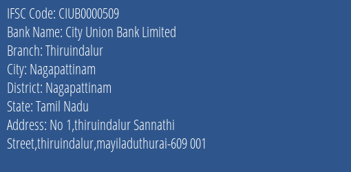 City Union Bank Limited Thiruindalur Branch IFSC Code