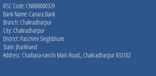 Canara Bank Chakradharpur Branch Paschimi Singhbhum IFSC Code CNRB0000329