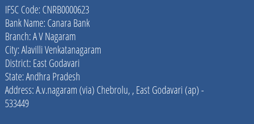 Canara Bank A V Nagaram Branch, Branch Code 000623 & IFSC Code CNRB0000623