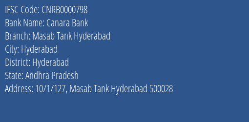 Canara Bank Masab Tank Hyderabad Branch Hyderabad IFSC Code CNRB0000798