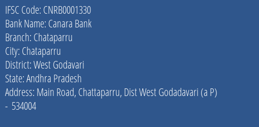 Canara Bank Chataparru Branch West Godavari IFSC Code CNRB0001330