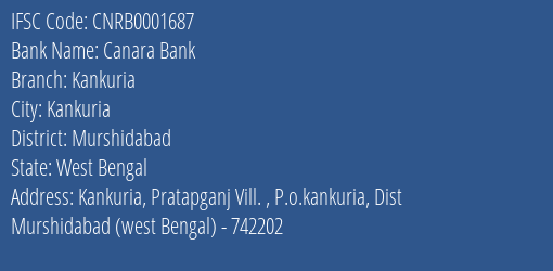 Canara Bank Kankuria Branch Murshidabad IFSC Code CNRB0001687