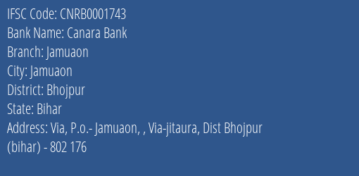 Canara Bank Jamuaon Branch Bhojpur IFSC Code CNRB0001743