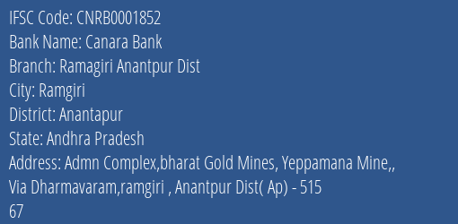 Canara Bank Ramagiri Anantpur Dist Branch IFSC Code