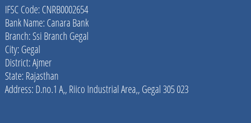 Canara Bank Ssi Branch Gegal Branch IFSC Code