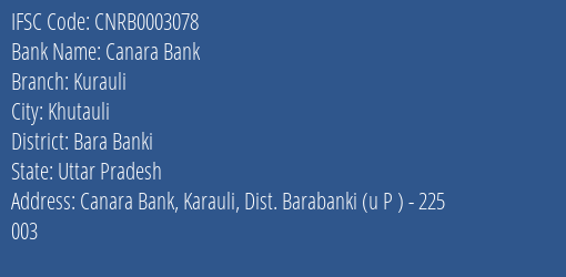 Canara Bank Kurauli Branch Bara Banki IFSC Code CNRB0003078
