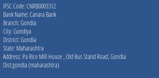 Canara Bank Gondia Branch, Branch Code 003312 & IFSC Code CNRB0003312