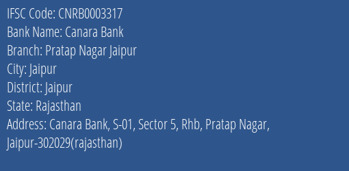 Canara Bank Pratap Nagar Jaipur Branch Jaipur IFSC Code CNRB0003317