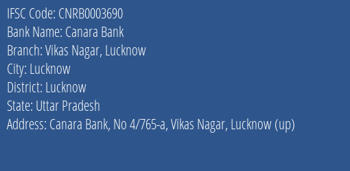 Canara Bank Vikas Nagar Lucknow Branch IFSC Code