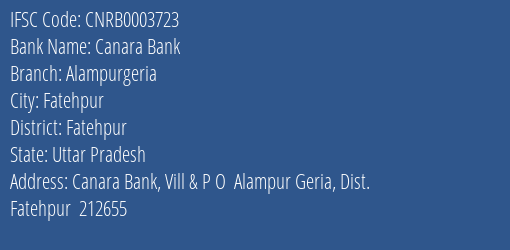 Canara Bank Alampurgeria Branch Fatehpur IFSC Code CNRB0003723