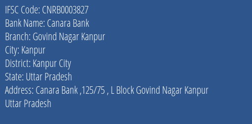 Canara Bank Govind Nagar Kanpur Branch IFSC Code