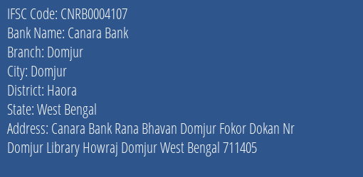 Canara Bank Domjur Branch Haora IFSC Code CNRB0004107