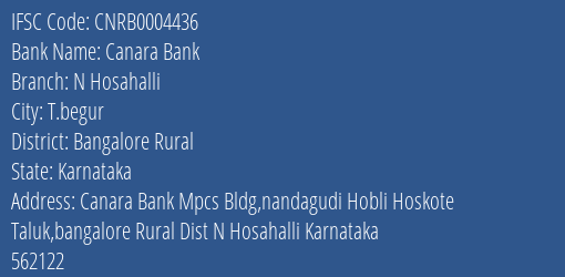 Canara Bank N Hosahalli Branch Bangalore Rural IFSC Code CNRB0004436