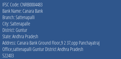 Canara Bank Sattenapalli Branch Guntur IFSC Code CNRB0004483
