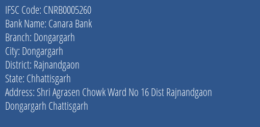 Canara Bank Dongargarh Branch IFSC Code