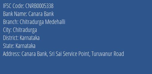 Canara Bank Chitradurga Medehalli Branch Karnataka IFSC Code CNRB0005338