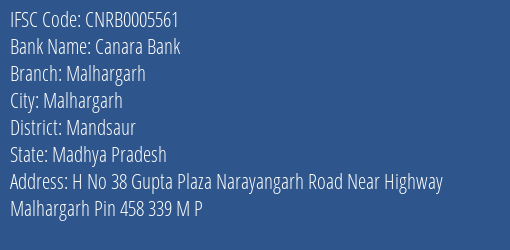 Canara Bank Malhargarh Branch Mandsaur IFSC Code CNRB0005561