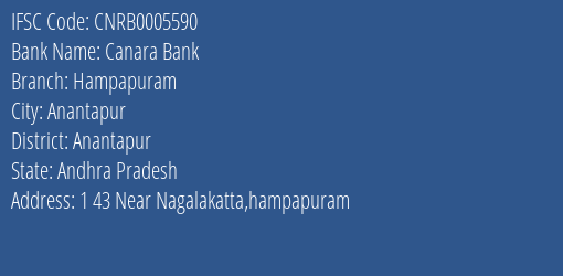 Canara Bank Hampapuram Branch IFSC Code