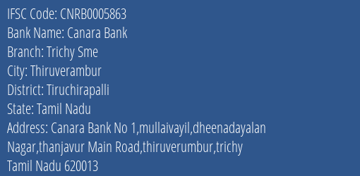 Canara Bank Trichy Sme Branch, Branch Code 005863 & IFSC Code CNRB0005863