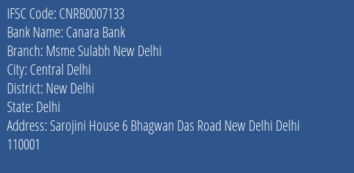 Canara Bank Msme Sulabh New Delhi Branch IFSC Code