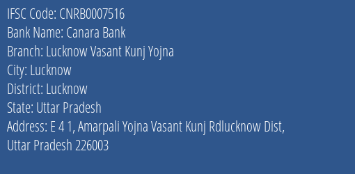 Canara Bank Lucknow Vasant Kunj Yojna Branch IFSC Code