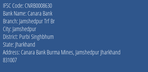 Canara Bank Jamshedpur Trf Br Branch Purbi Singhbhum IFSC Code CNRB0008630