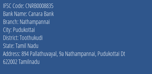 Canara Bank Nathampannai Branch Toothukudi IFSC Code CNRB0008835