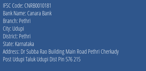 Canara Bank Pethri Branch Pethri IFSC Code CNRB0010181