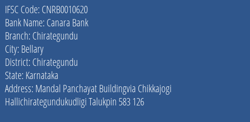 Canara Bank Chirategundu Branch Chirategundu IFSC Code CNRB0010620