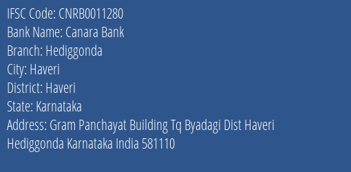 Canara Bank Hediggonda Branch Haveri IFSC Code CNRB0011280