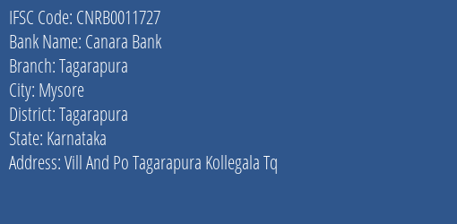 Canara Bank Tagarapura Branch Tagarapura IFSC Code CNRB0011727