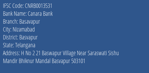 Canara Bank Basavapur Branch Basvapur IFSC Code CNRB0013531