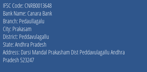 Canara Bank Pedaullagalu Branch Peddavulagallu IFSC Code CNRB0013648