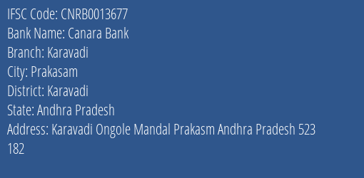 Canara Bank Karavadi Branch Karavadi IFSC Code CNRB0013677